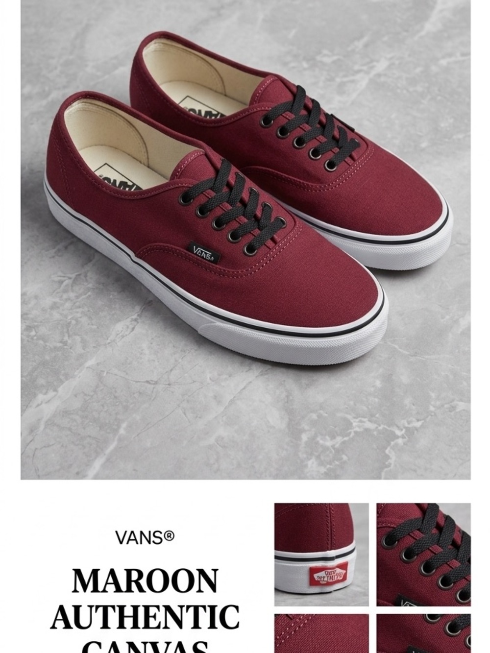 Vans Maroon Authentic Canvas Low-Top Sneakers